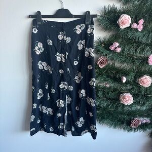Divided Black Maxi Skirt with White Floral Design